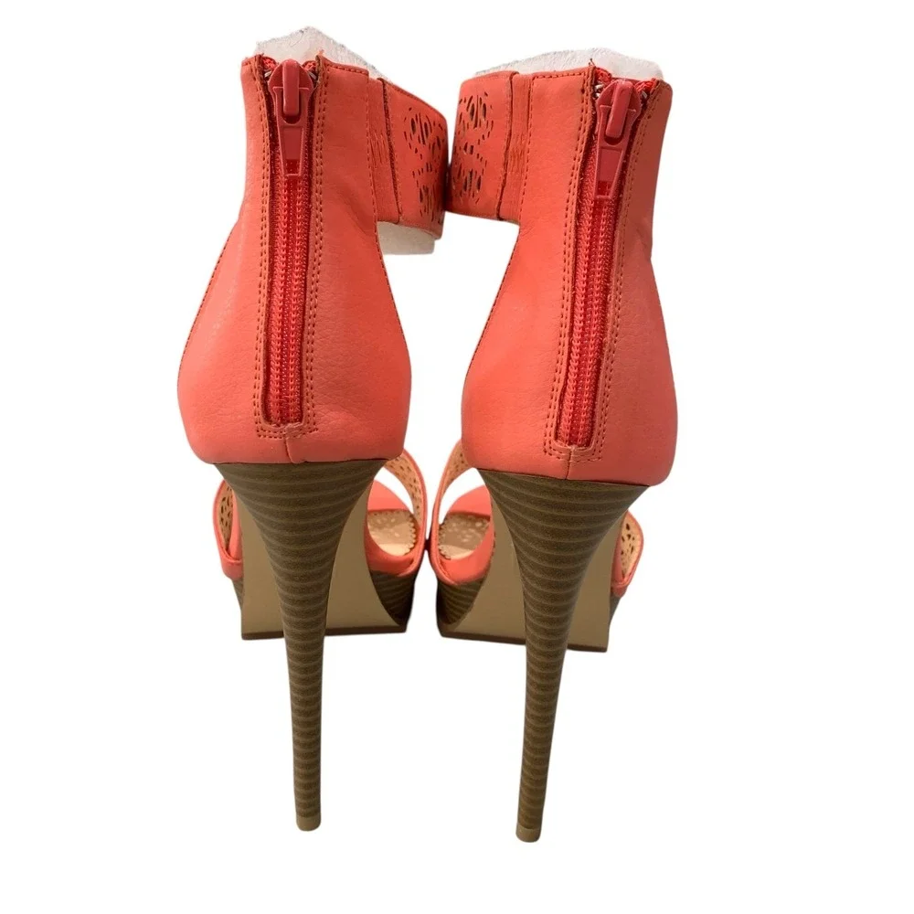 Madison by‎ Shoedazzle Gloria Coral Stiletto Heels Sandals Size 8 Ankle Strap